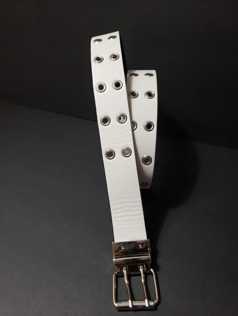 NEW! LEATHER/STUDDED *Reversible* White/Black  Double Wrap Unisex Belt (41